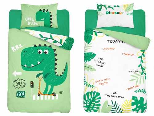 Pościel Bambusowa 90x120 + Poszewka Dino Zielony  3951B  Detexpol