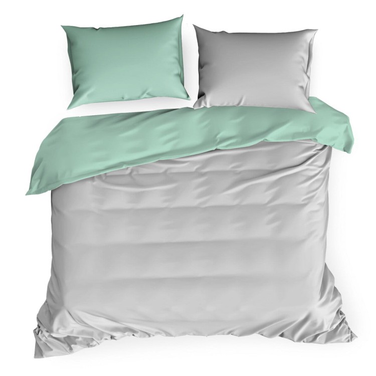 Pościel 220x200cm + 2 Poszewki 100% Satyna Bawełna Srebrno-Miętowa Eurofirany