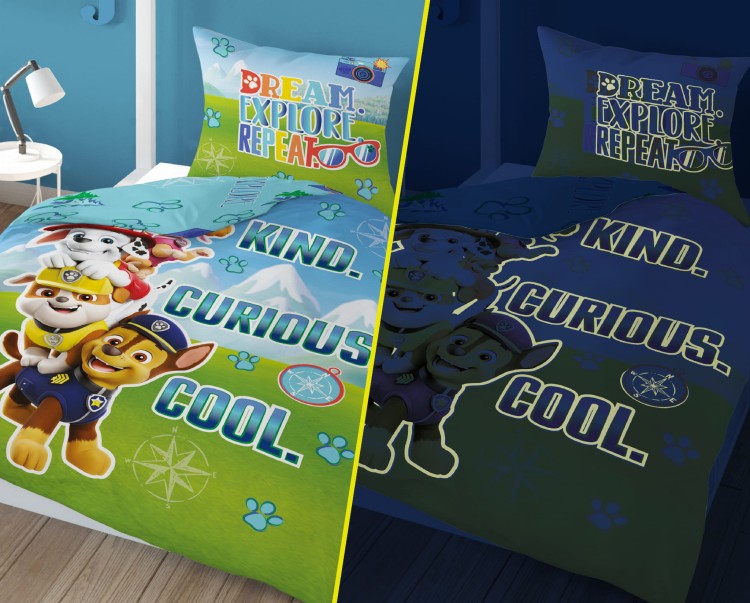 Pościel 160x200 + Poszewka 100% Bawełna Psi Patrol 26 Fluo Świecąca w Ciemności Detexpol