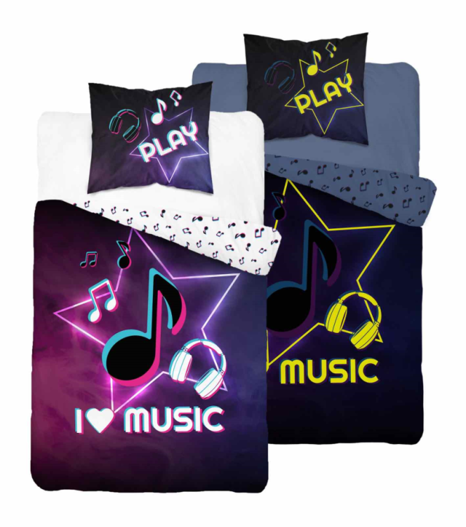 Pościel 160x200 + Poszewka 100% Bawełna Music Fluo Świecąca w Ciemności 4728A Detexpol