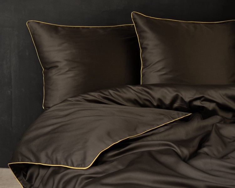 Pościel 140x200 + Poszewka Satyna 100% Bawełna Pure z Bizą Espresso Detexpol