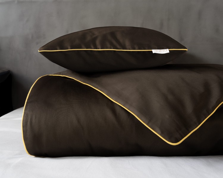 Pościel 140x200 + Poszewka Satyna 100% Bawełna Pure z Bizą Espresso Detexpol