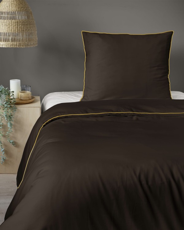 Pościel 140x200 + Poszewka Satyna 100% Bawełna Pure z Bizą Espresso Detexpol