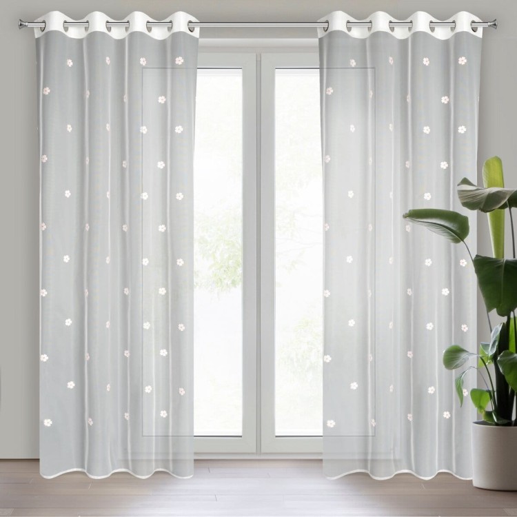Firana Gotowa Dziecięca 140x250 cm Przelotka Elsa Biała Różowe Kwiatki Eurofirany