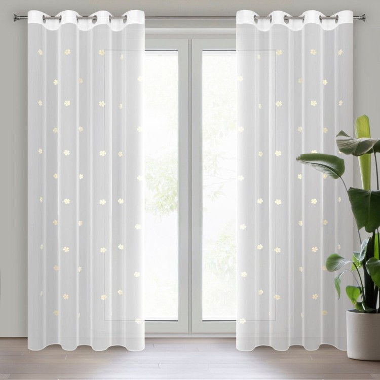 Firana Gotowa Dziecięca 140x250 cm Przelotka Elsa Biała Żółte Kwiatki Eurofirany