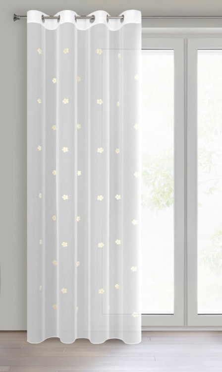Firana Gotowa Dziecięca 140x250 cm Przelotka Elsa Biała Żółte Kwiatki Eurofirany