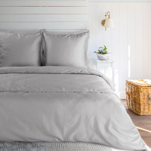 Pościel 220x200cm + 2 Poszewki 100% Satyna Bawełna Retro 6 Srebrna Eurofirany