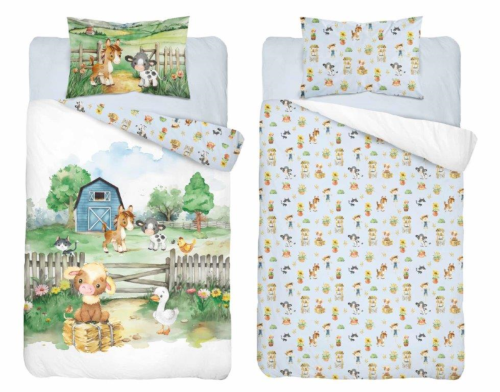 Pościel Bawełniana 90x120 Dwustronna Farma Niebieska 5140B Detexpol