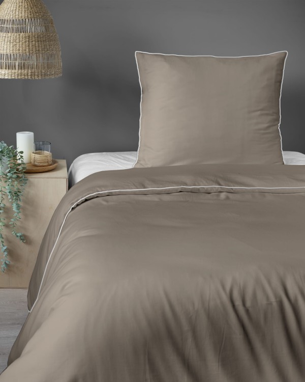 Pościel 140x200 + Poszewka Satyna 100% Bawełna Pure z Bizą Taupe Detexpol