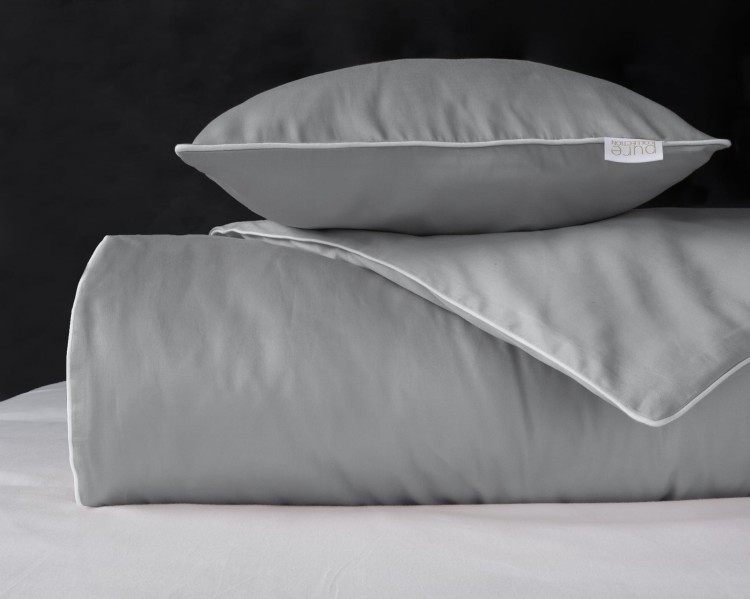 Pościel 140x200 + Poszewka Satyna 100% Bawełna Pure z Bizą Jasnoszara  Detexpol