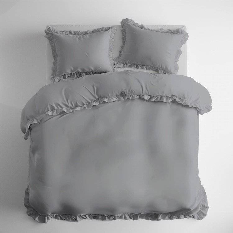 Pościel z Falbaną 160x200 + 2 Poszewki 100% Bawełna Pure Jasnoszara Detexpol
