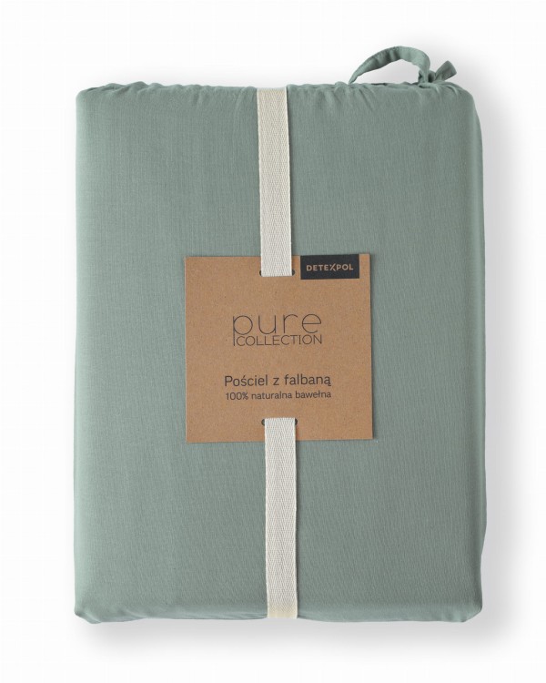 Pościel z Falbaną 160x200 + 2 Poszewki 100% Bawełna Pure Miętowa Detexpol