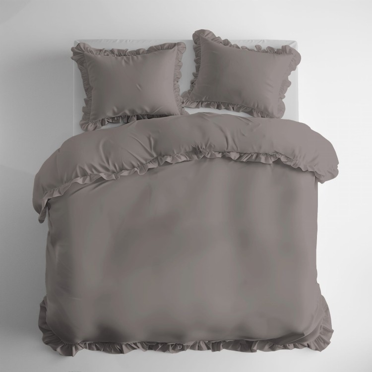 Pościel z Falbaną  160x200 + 2 Poszewki 100% Bawełna Pure Ciepłoszara Detexpol