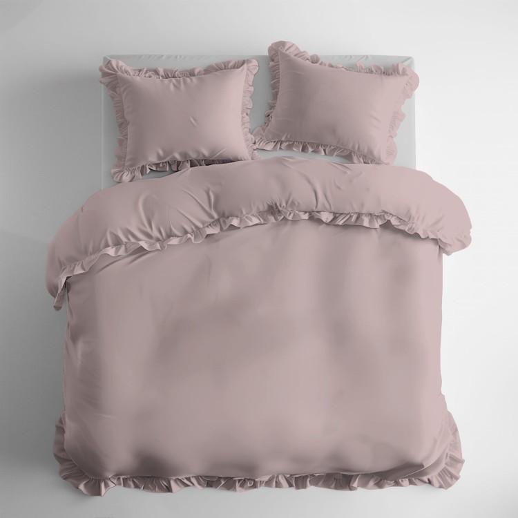 Pościel z Falbaną 220x200 + 2 Poszewki 100% Bawełna Pure Różowa Detexpol