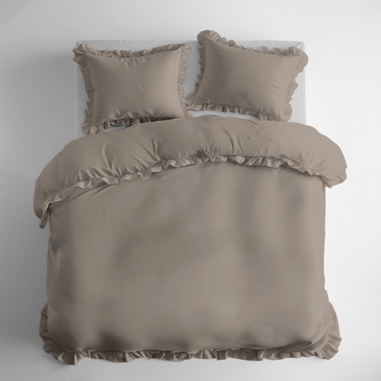 Pościel z Falbaną 220x200 + 2 Poszewki 100% Bawełna Pure Taupe Detexpol