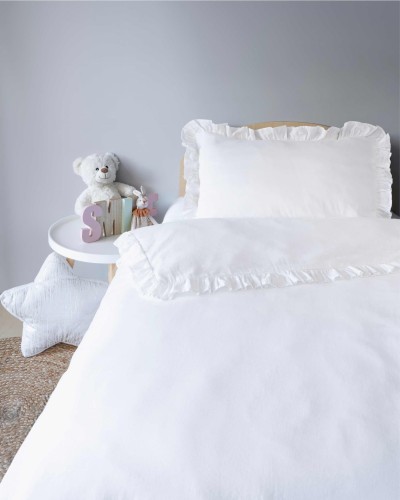 Pościel z Falbaną 90x120 100% Bawełna Pure Biała Detexpol