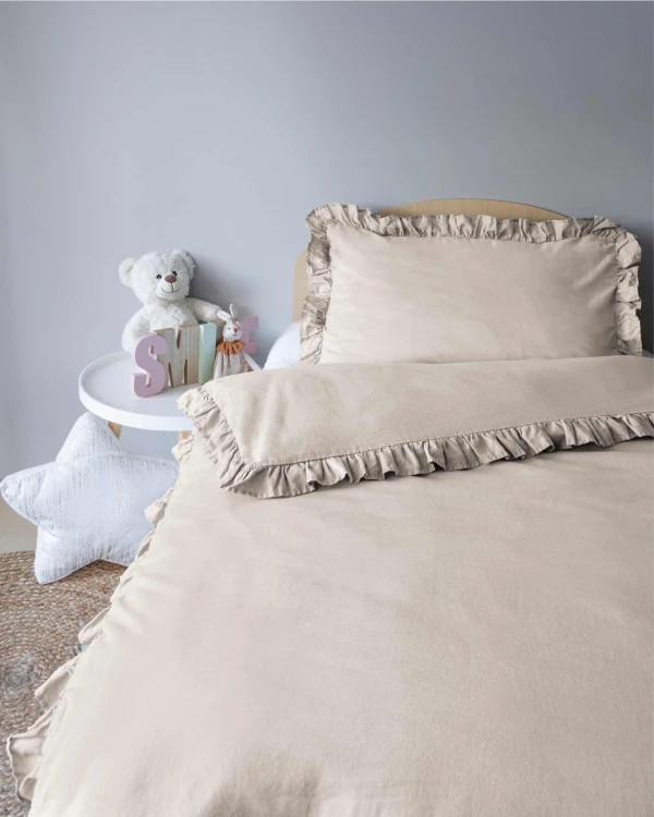 Pościel z Falbaną 90x120 100% Bawełna Pure Beżowa Detexpol