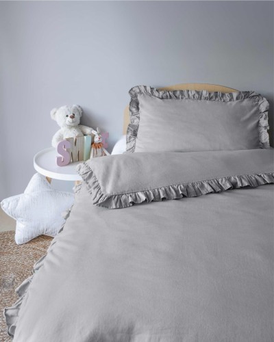 Pościel z Falbaną 90x120 100% Bawełna Pure Jasnoszara Detexpol