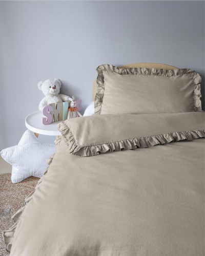 Pościel z Falbaną 90x120 100% Bawełna Pure Taupe Detexpol