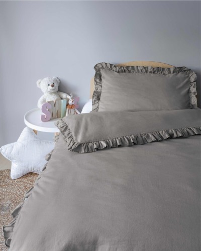 Pościel z Falbaną 90x120 100% Bawełna Pure Ciepłoszara Detexpol
