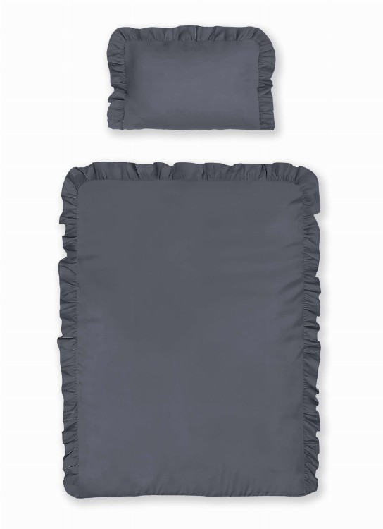 Pościel z Falbaną 100x135 100% Bawełna Pure Grafitowa Detexpol