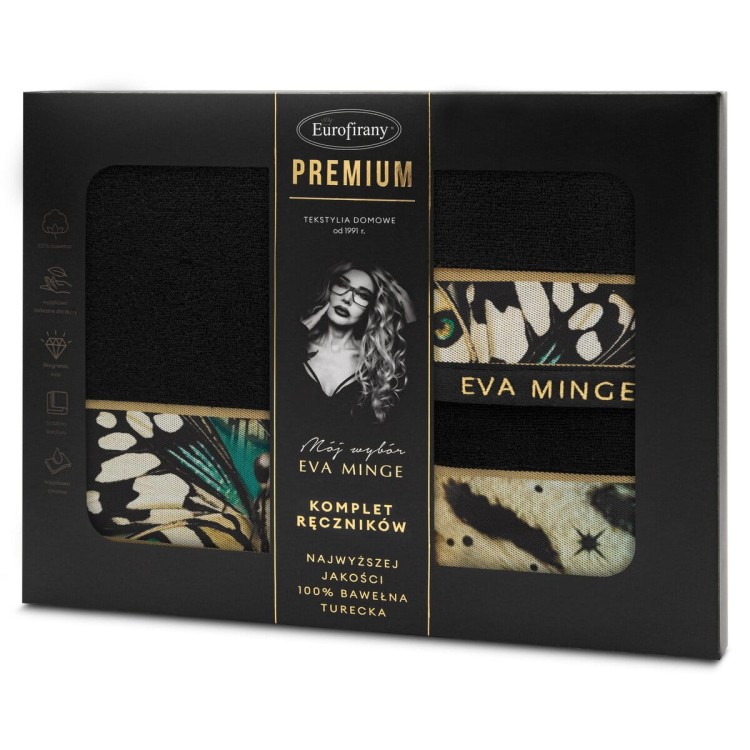 Komplet Trzech Ręczników 100% Bawełna 500g Eva 15 Czarne Eurofirany by Eva Minge