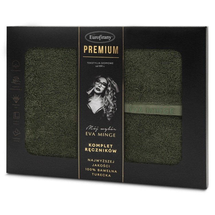Komplet Trzech Ręczników 100% Bawełna 550g Venus Ciemna Oliwka Eurofirany by Eva Minge