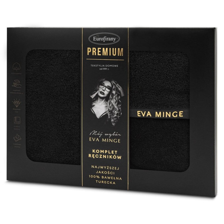 Komplet Trzech Ręczników 100% Bawełna 550g Venus Czarne Eurofirany by Eva Minge