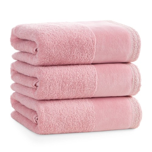Ręcznik z Bordiurą 30x50 500g 100% Bawełna EMI Różowy Eurofirany