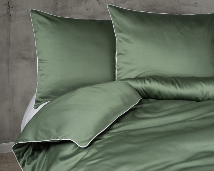 Pościel 180x200 + 2 Poszewki Satyna 100% Bawełna Pure z Bizą Zielona Detexpol