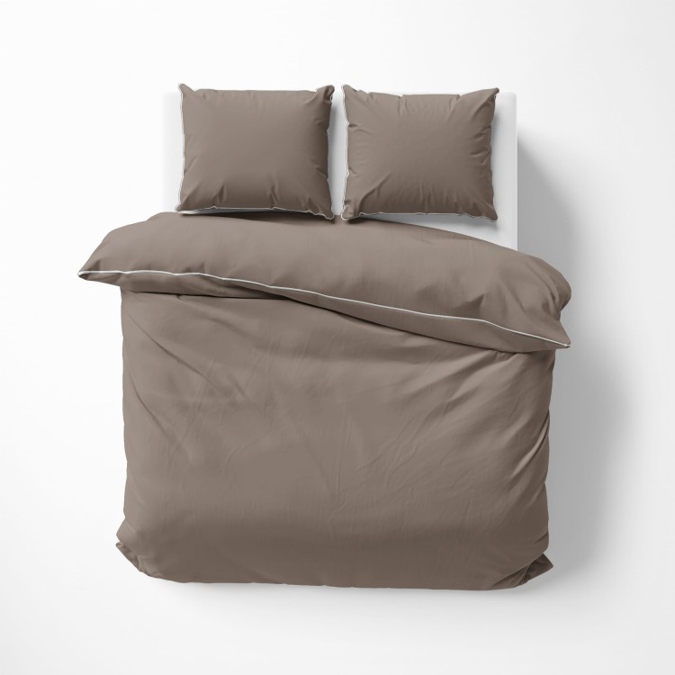 Pościel 180x200 + 2 Poszewki Satyna 100% Bawełna Pure z Bizą Taupe Detexpol