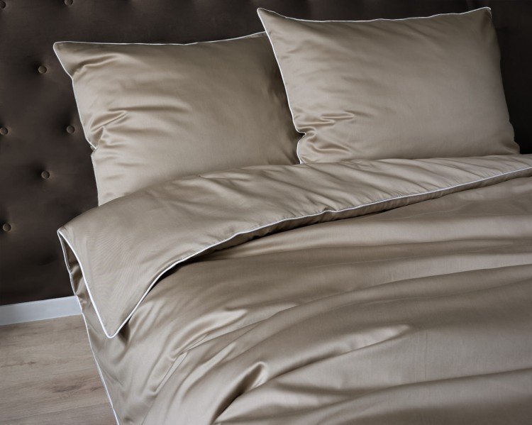 Pościel 180x200 + 2 Poszewki Satyna 100% Bawełna Pure z Bizą Taupe Detexpol