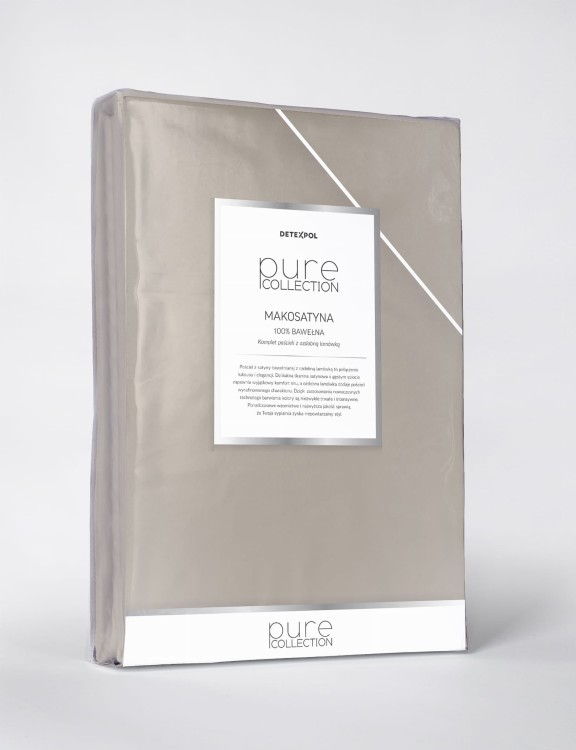 Pościel 180x200 + 2 Poszewki Satyna 100% Bawełna Pure z Bizą Taupe Detexpol