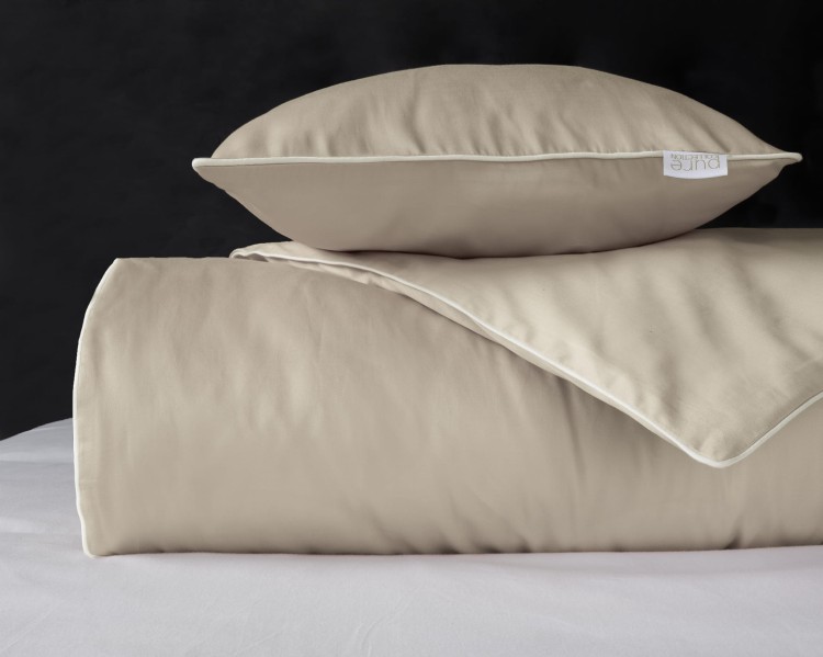 Pościel 180x200 + 2 Poszewki Satyna 100% Bawełna Pure z Bizą PIASKOWY BEŻ Detexpol