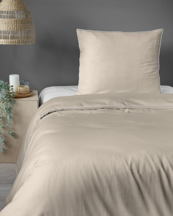Pościel 180x200 + 2 Poszewki Satyna 100% Bawełna Pure z Bizą PIASKOWY BEŻ Detexpol