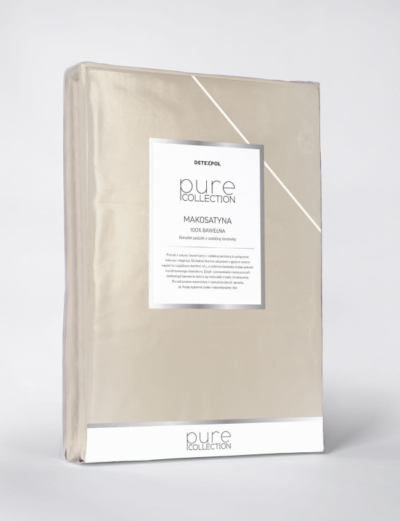 Pościel 180x200 + 2 Poszewki Satyna 100% Bawełna Pure z Bizą PIASKOWY BEŻ Detexpol