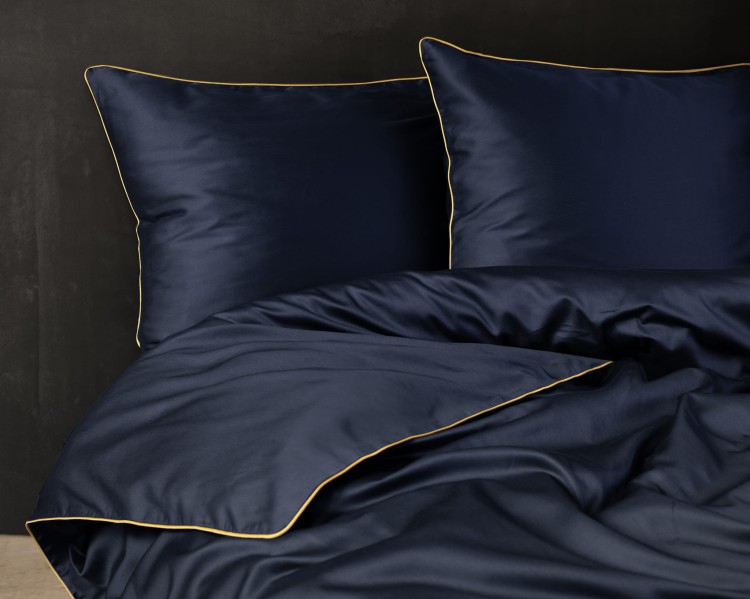 Pościel 180x200 + 2 Poszewki Satyna 100% Bawełna Pure z Bizą Granatowa Detexpol