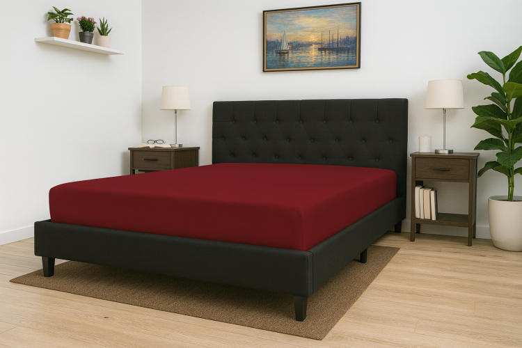 Prześcieradło z gumką 90x200 cm Bordowe Jersey Famitex