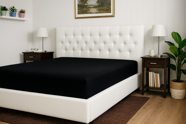 Prześcieradło z gumką 90x200 cm Czarne Jersey Delta