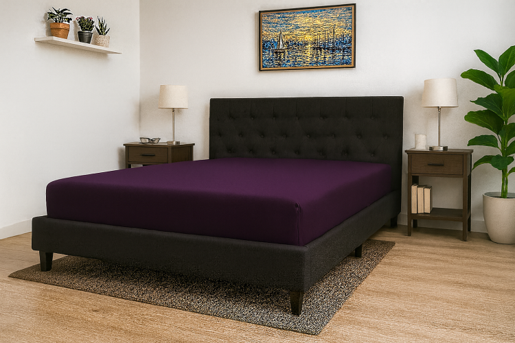 Prześcieradło z gumką 90x200 cm Śliwka Jersey Delta