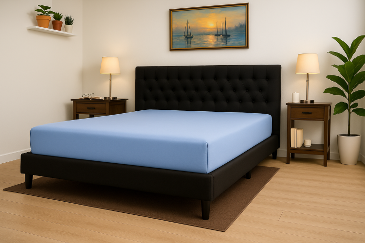 Prześcieradło z gumką 90x200 cm Niebieskie Jersey Delta