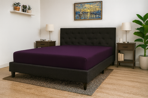 Prześcieradło z gumką 100x200 cm Śliwka Jersey Famitex