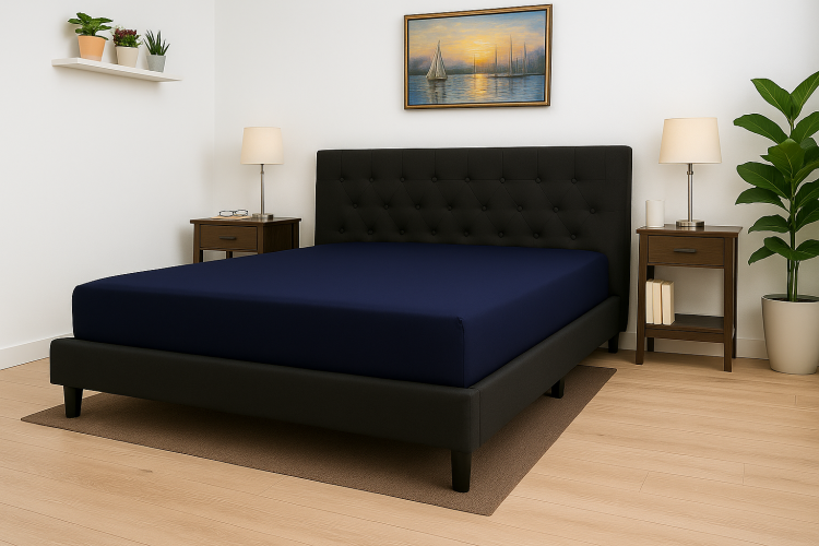 Prześcieradło z gumką 180x200 cm Granatowe Jersey Delta