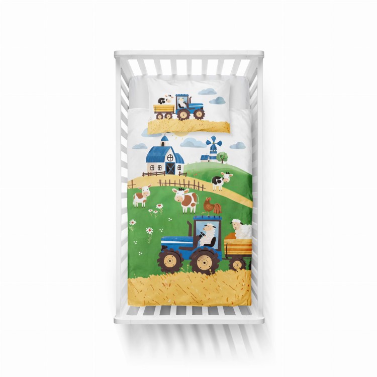Pościel Bawełniana 100x135 Dwustronna Farma Niebieski Traktor 5513B Detexpol