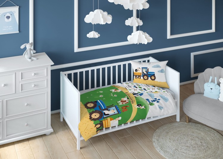 Pościel Bawełniana 100x135 Dwustronna Farma Niebieski Traktor 5513B Detexpol