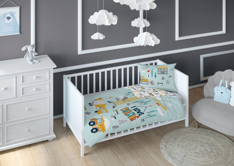 Pościel Bawełniana 90x120 Dwustronna Niebieski Plac Budowy 5516A Detexpol
