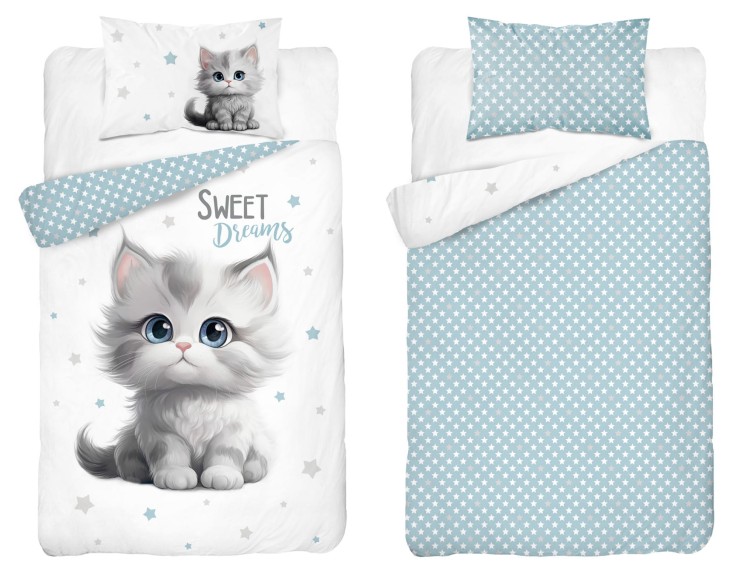 Pościel Bawełniana 90x120 Dwustronna Niebieskie Sweet Dreams 5518A Detexpol