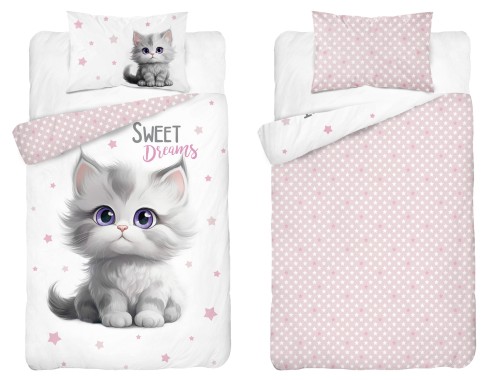 Pościel Bawełniana 90x120 Dwustronna Różowe Sweet Dreams 5518B Detexpol