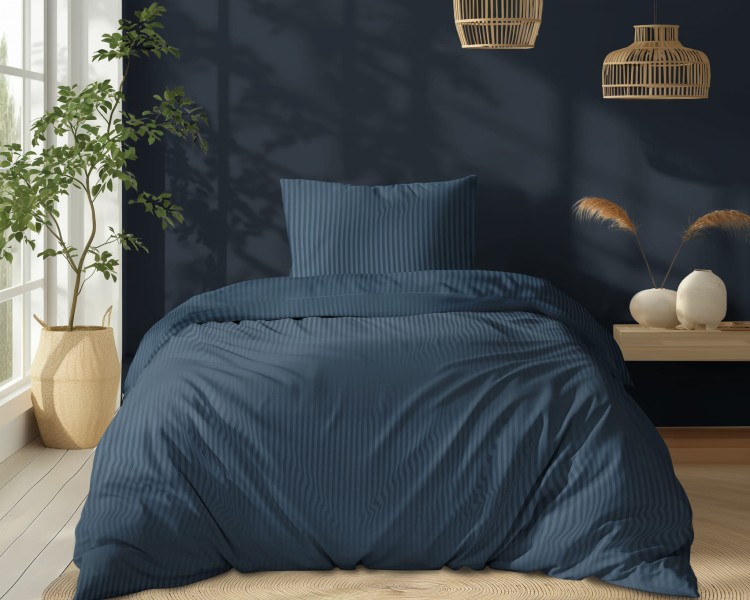 Pościel 140x200 + Poszewka Satyna 100% Bawełna Adamaszek Pure Denim Fabryka Pościeli