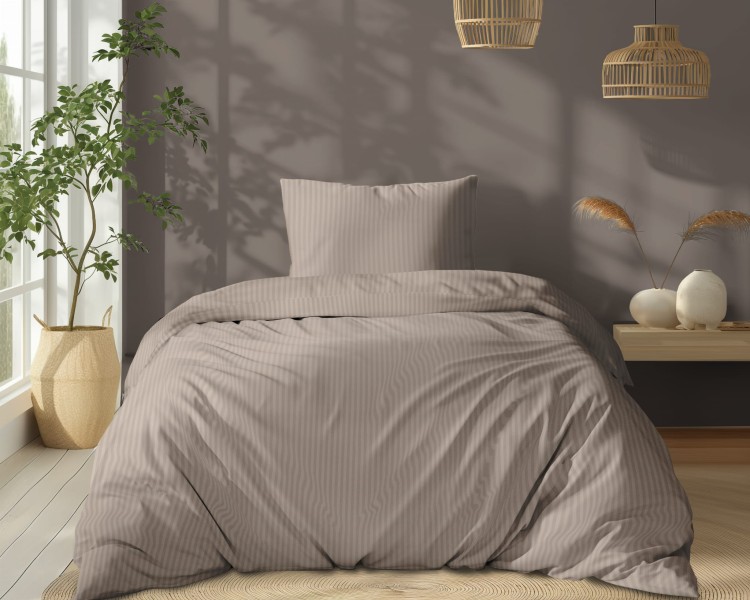 Pościel 140x200 + Poszewka Satyna 100% Bawełna Adamaszek Pure Taupe Fabryka Pościeli